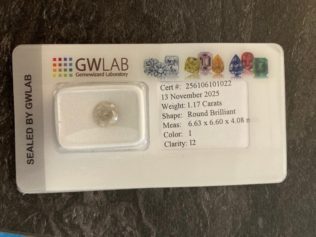 Sem preço de reserva - 1 pcs Diamante  (Natural)  - 1.17 ct - Redondo - I - I2 - Gemewizard Gemological Laboratory (GWLab) #1.0