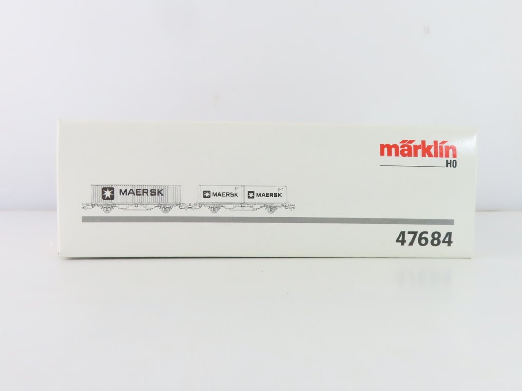 Märklin H0 - 47684 - Modelltog godsvogn-sett (1) - 2-delt godsvognsett med 2-akslede containertransportvogner med last og påtrykk 'Maersk'. - DSB #4.3