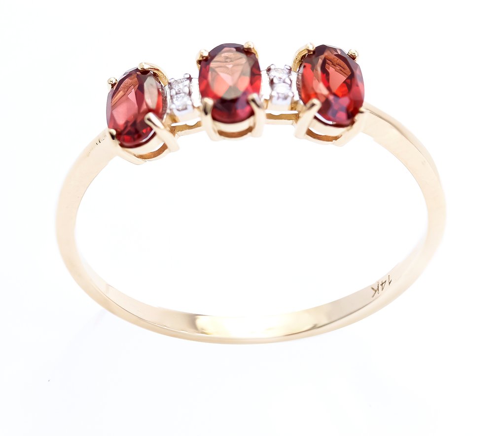 Sans prix de réserve - Bague - 14 carats Or jaune Grenat - Diamant - US-7 #3.2