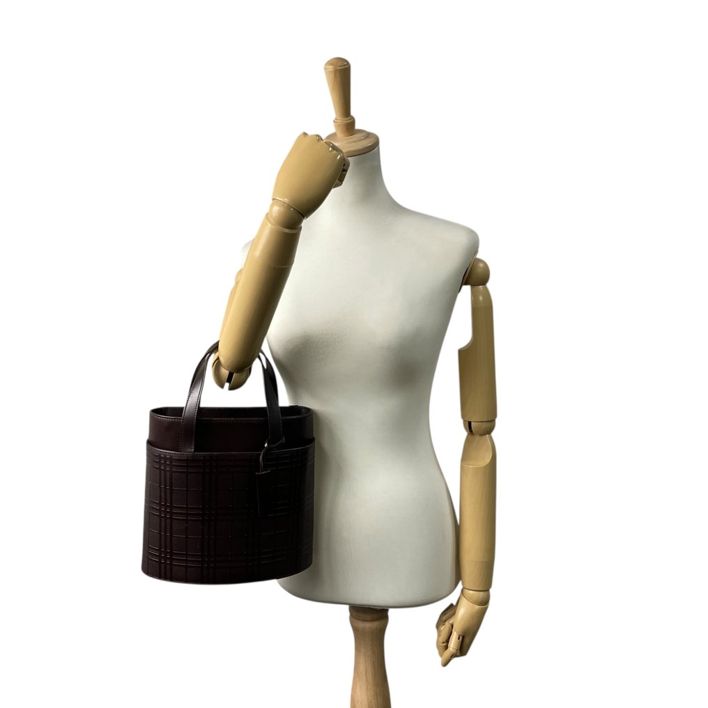 Burberry - Embossed Check Nova Check Handbag Vintage Leather Structured Top Handle Bag - Kézitáska #3.2