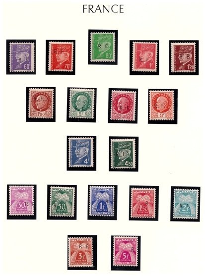 France 1944 - Complete series of Bordeaux Liberation Type 1 stamps featuring Marshal Pétain's effigy & new tax - Limité , Yvert n°1 à 11 (Petain) & n°12 à 18 (Taxe)  Voir photos & déscriptif // Forte cote Mayer #1.0