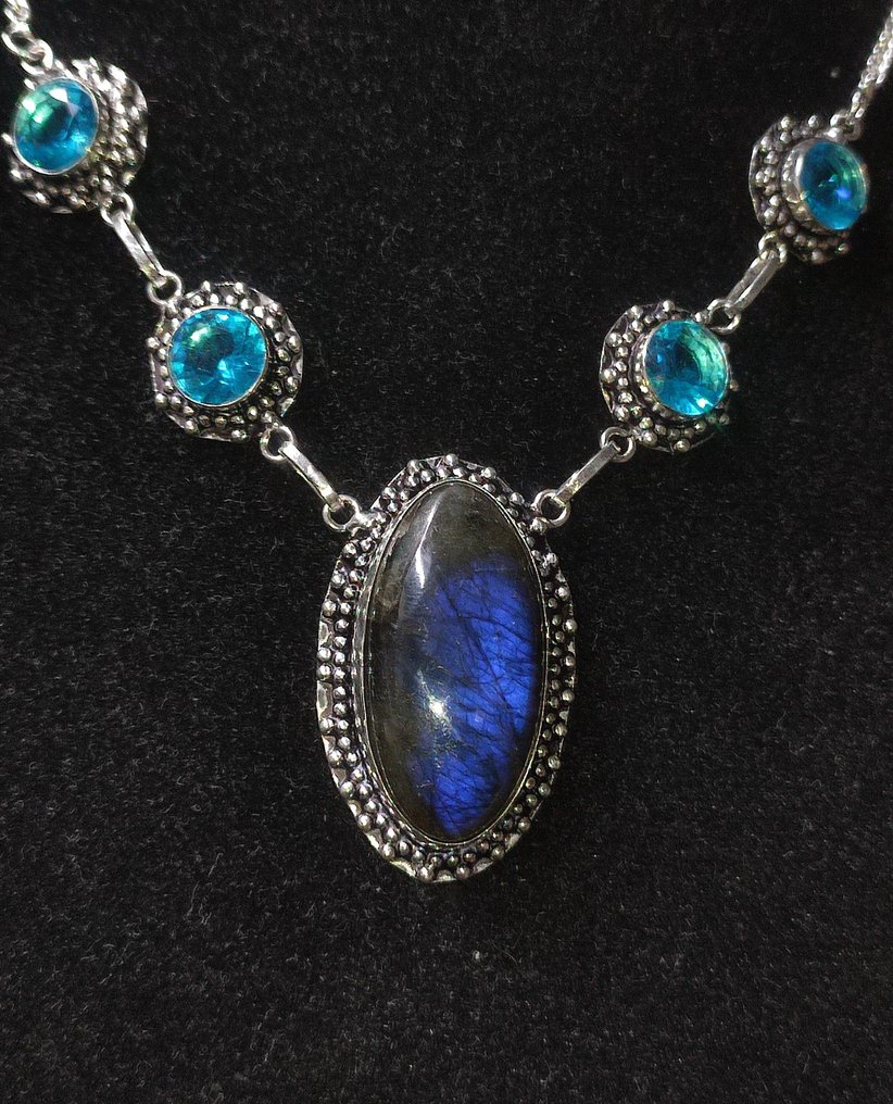 Fără preț de rezervă, frumoare, calitate întâi, colier din argint 925, manual, cu labradorit și - Colier de gât #3.2