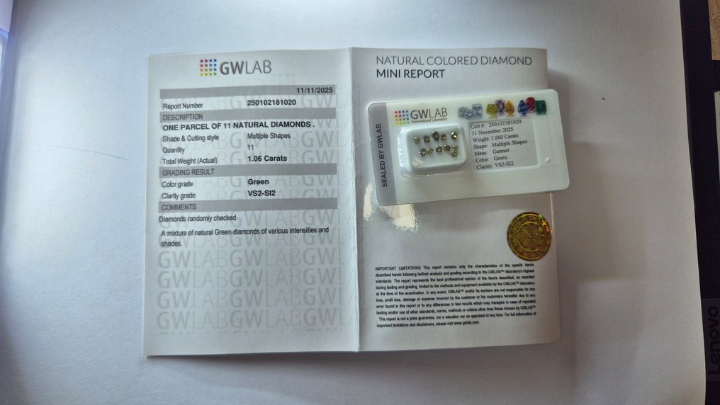 没有保留价 - 11 pcs 钻石  (天然色彩的)  - 1.06 ct - 混合形状 绿色 - VS2 轻微内含二级, SI2 微内含二级, SI1 微内含一级 - Gemewizard宝石实验室（GWLab） #4.3