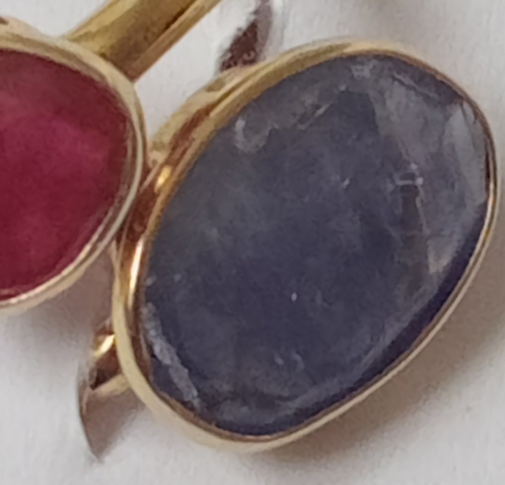 Βραδινό δαχτυλίδι - 14 καράτια Κίτρινο χρυσό - 2.20ct. tw. Ρουμπίνι - Ζαφείρι - Σχεδιαστικό κομμάτι #2.1