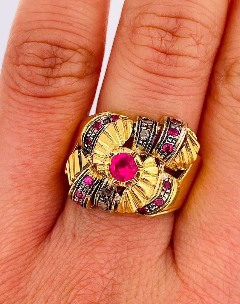 没有保留价 - 戒指 - 9 kt. 黄金, 银 红宝石 - 钻石 #3.2