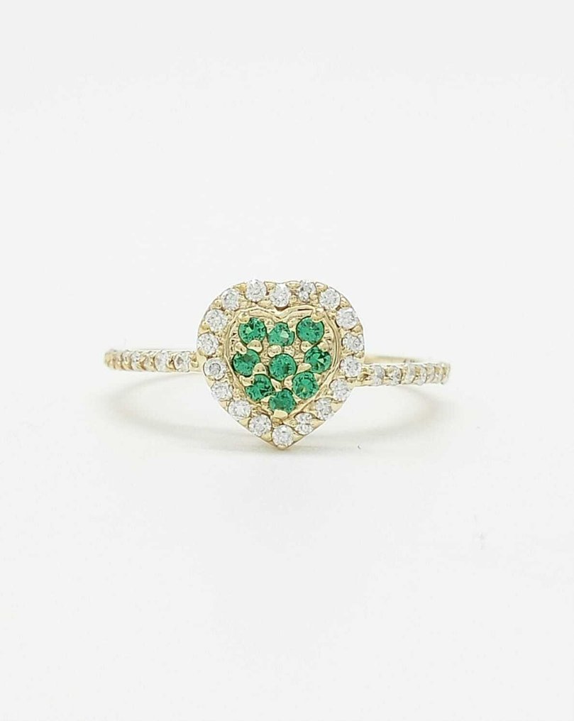 Ei pohjahintaa - Sormus - 14 kt. Keltakulta Smaragdi - Timantti #3.2