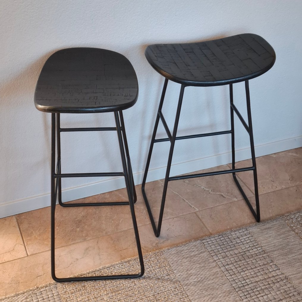 凳子 (2) - 铁 - 柚木 - 工业现代凳子 #3.2