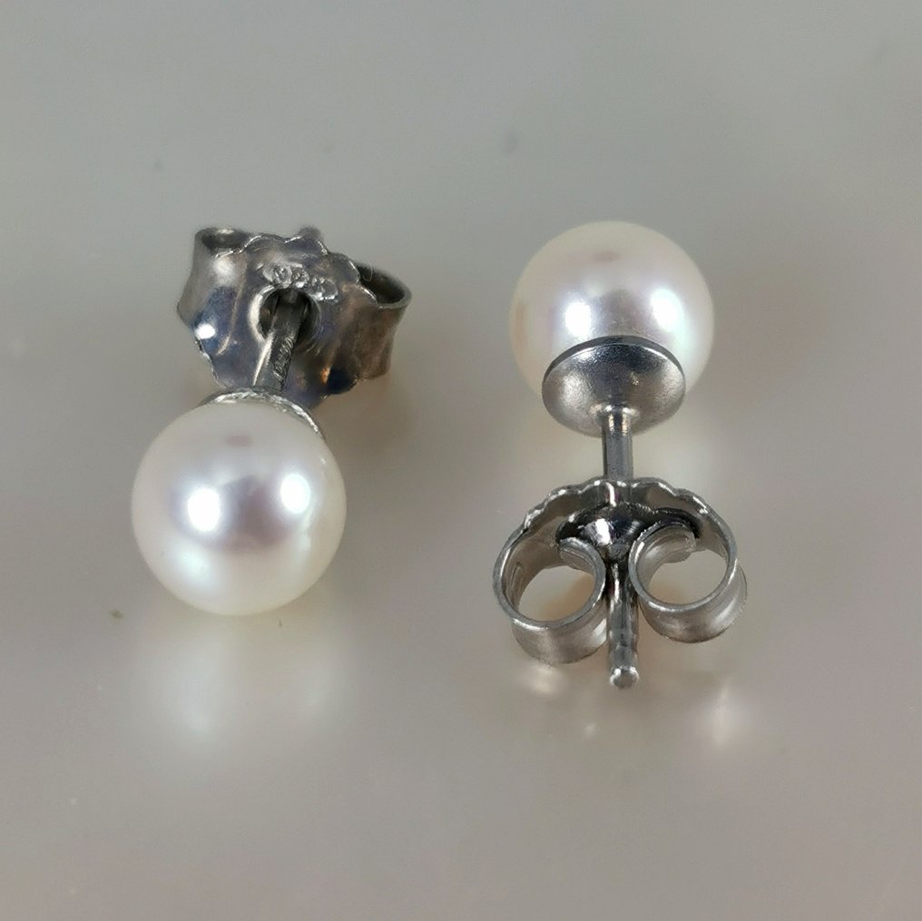 Fără preț de rezervă - Cercei Argint Perlă - Akoya RD Ø 5,7 x 6 mm #3.2