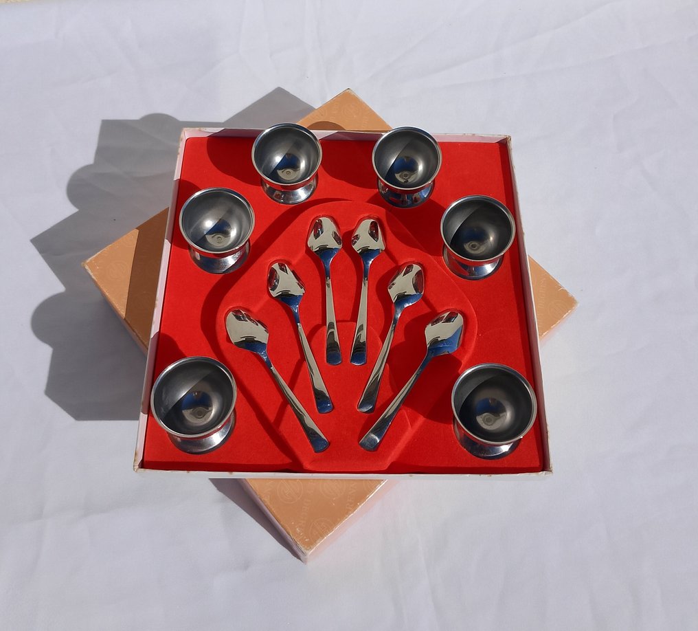 Guy Degrenne - 鸡蛋杯 (12) - 钢 - 鸡蛋杯套装带勺子 #1.0