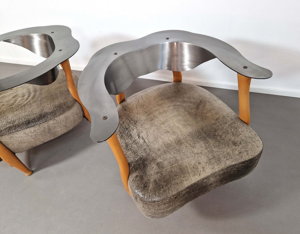 Kurt Beier - Πολυθρόνα (2) - Νησί της Φαντασίας - Ξύλο, Μέταλλο, Δέρμα - Kurt Beier Πολυθρόνες με μπράτσα #1.0