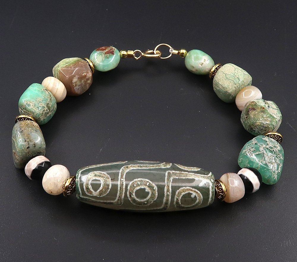 Pulsera budista - Dzi de 9 ojos - Prosperidad material y espiritual - Cierre oro 14K GF - Pulsera #1.0