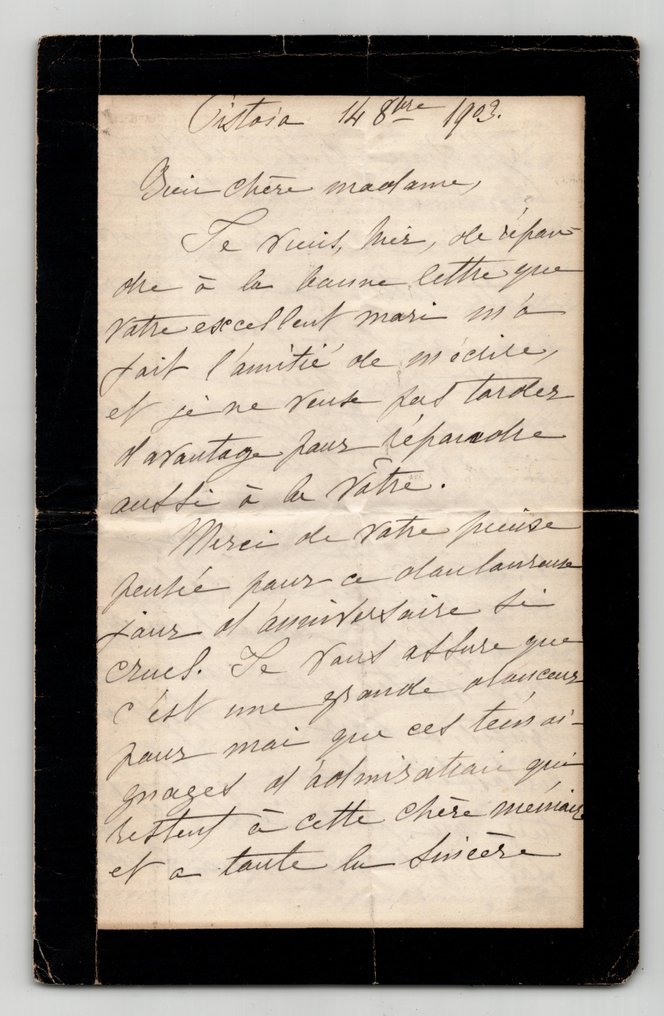 Alexandrine ZOLA - Lettre autographe signée sur la mort d'Émile Zola - "ce douloureux jour d'anniversaire si cruel" - 1903 #1.0