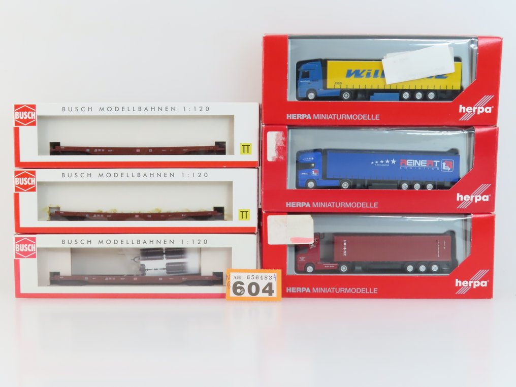 Busch, Herpa TT - 31204/31205/31206 - 模型貨運火車 (6) - 3辆4轴‘滚动陆路’车与货车和拖车 - DB #4.3
