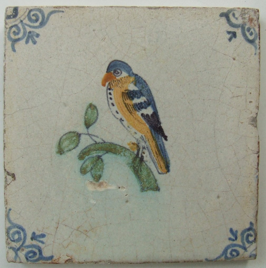 Tile - Antique tile with a falcon. - 1650-1700 #4.3