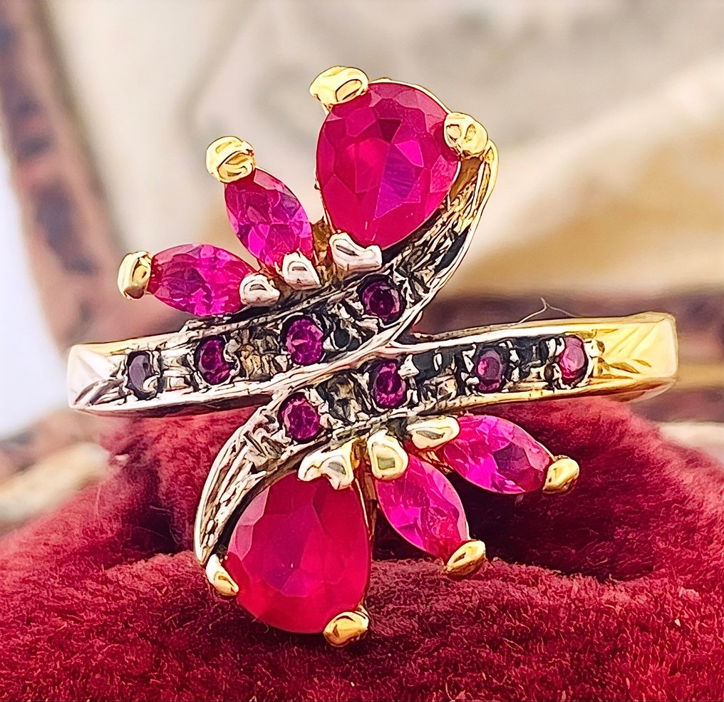 Sans prix de réserve - Bague - 9 carats Or jaune, Argent Rubis #2.1