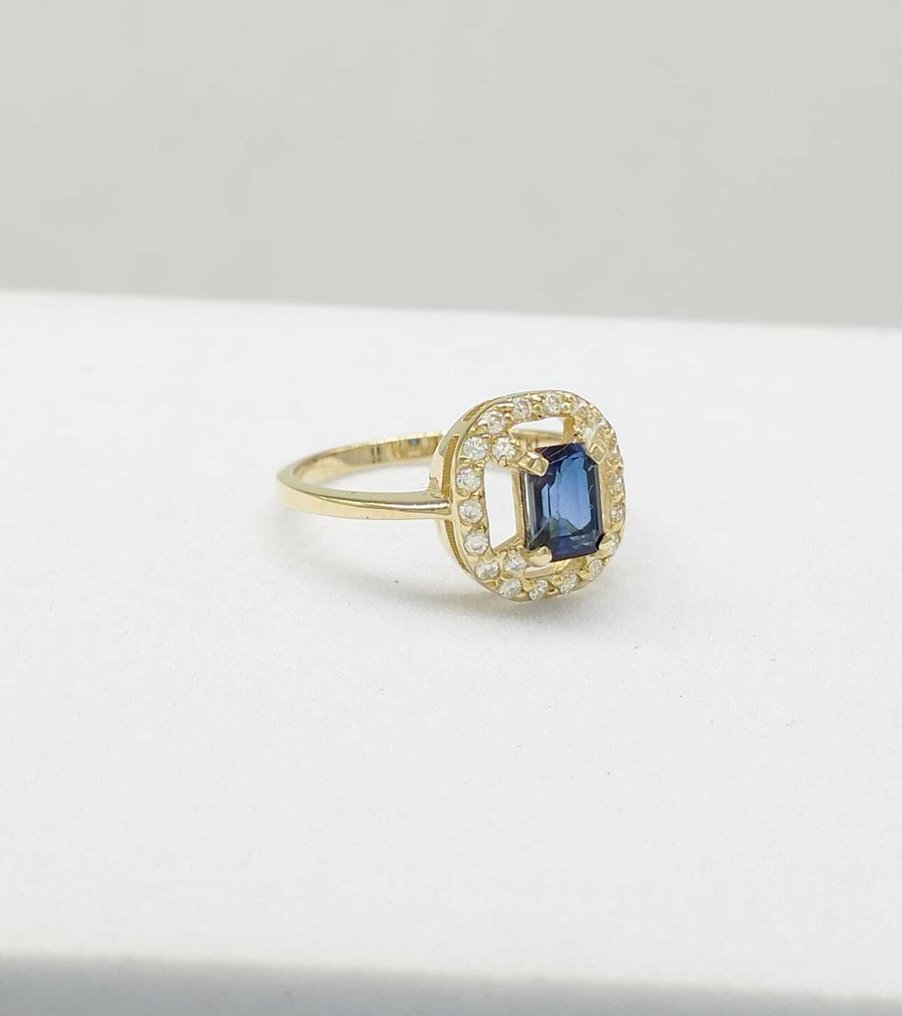 Ingen reservasjonspris - Ring - 14 karat Gull Safir - Diamant #2.1