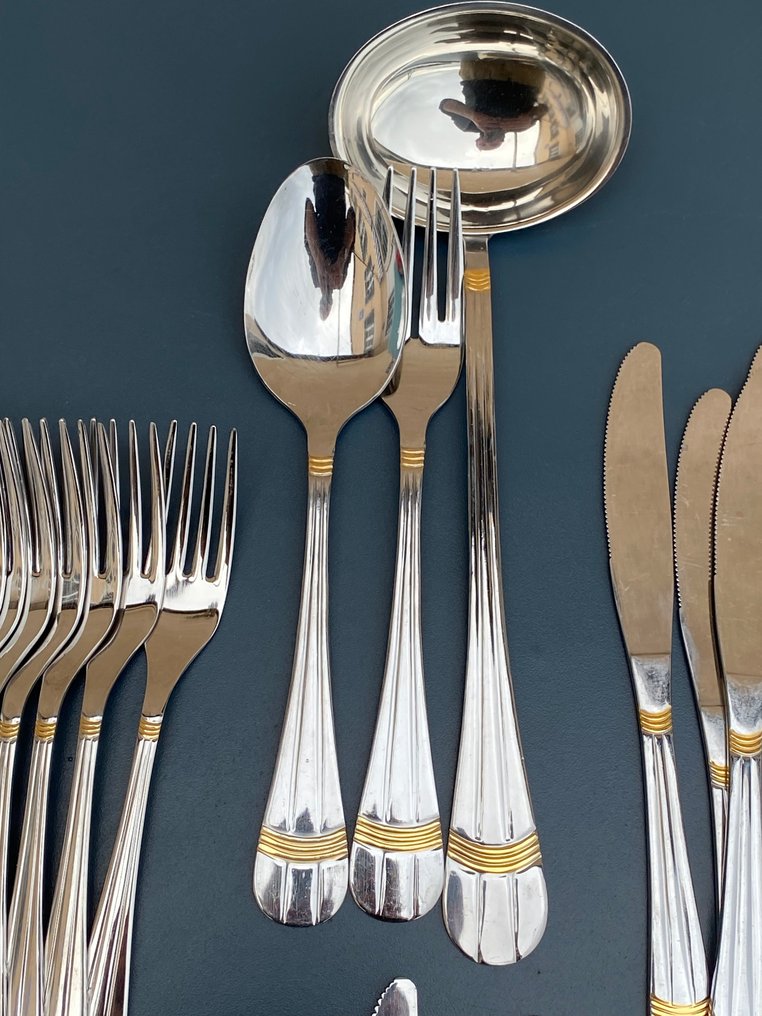 Inoxpran - Ménagère pour 12 personnes (39) - Acier, Plaqué or #1.0