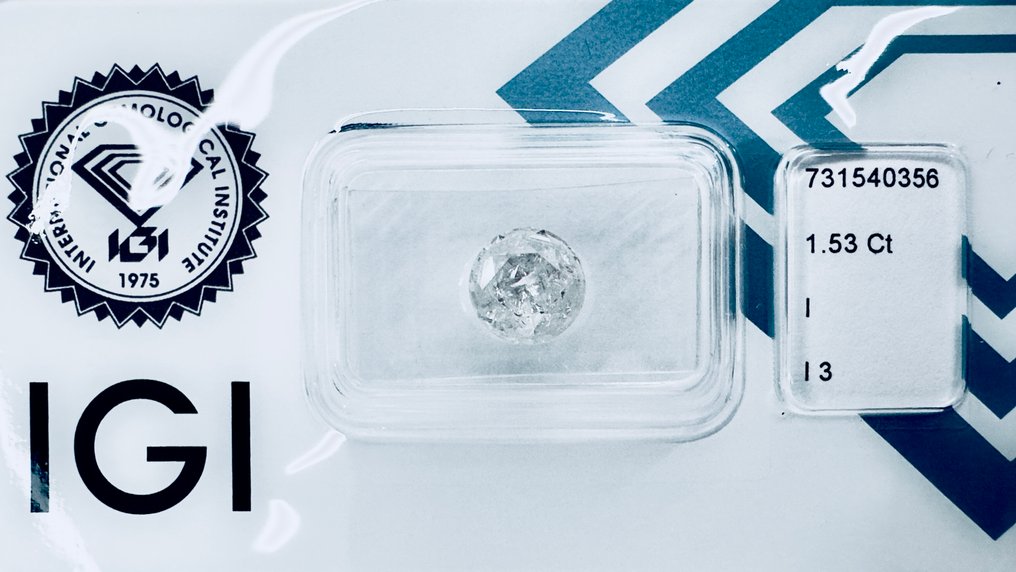 No reserve price - 1 pcs Diamond (Natural) - 1.53 ct - Round - I - I3 - International Gemological Institute (IGI) - ( NATURAL ) #2.1