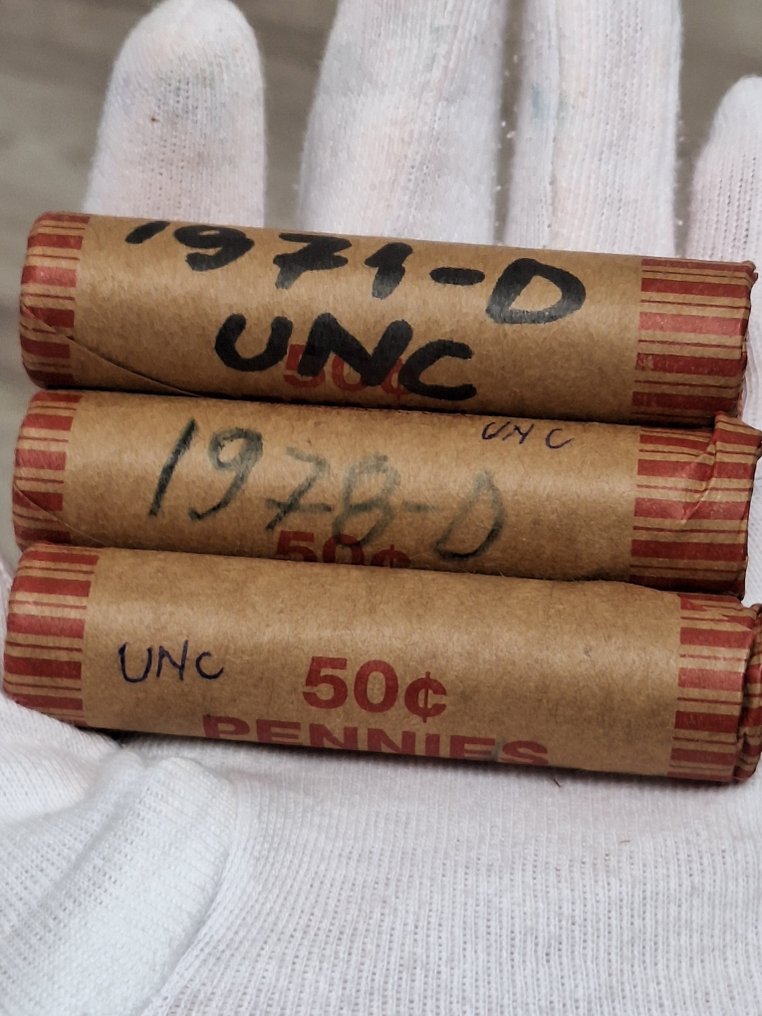 Ηνωμένες Πολιτείες. 3 superb rolls of Uncirculated penny in MS state, 50 coins per roll, 150 coins in total 1960-1978  (χωρίς τιμή ασφαλείας) #3.2