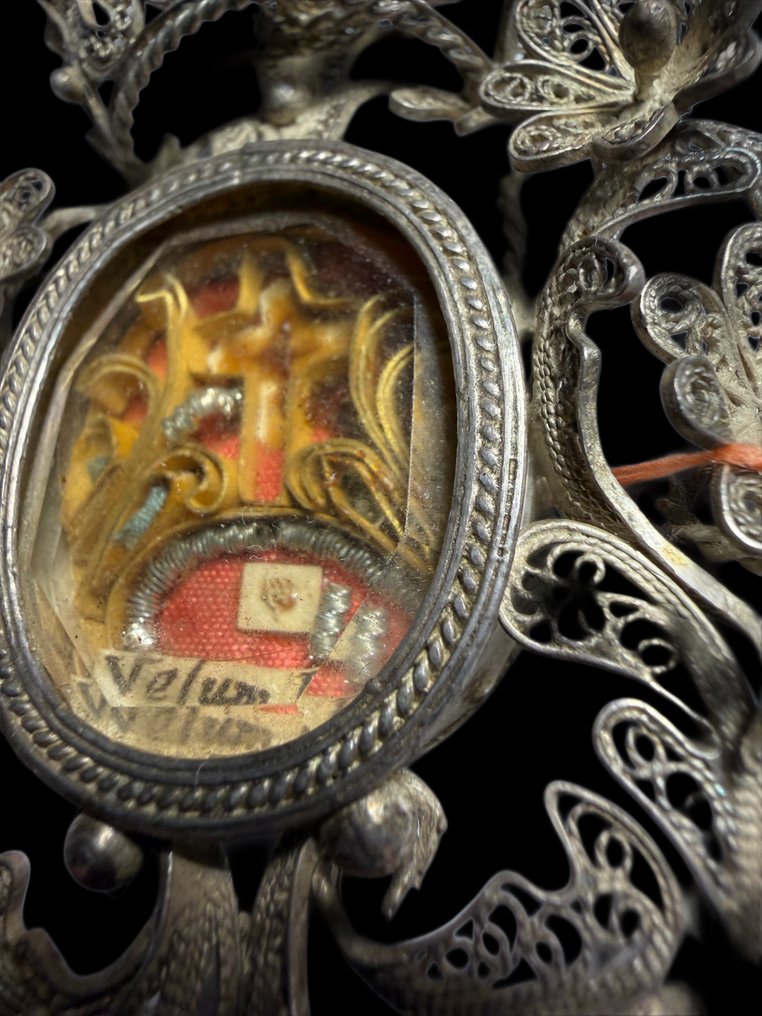 Relikvieskrin - Sølv, Bergkrystall, Tekstil - 1800-1850 - Santa Croce di Nostro Signore Gesù Cristo - Fra sløret til Den Velsignede Jomfru Maria #3.2