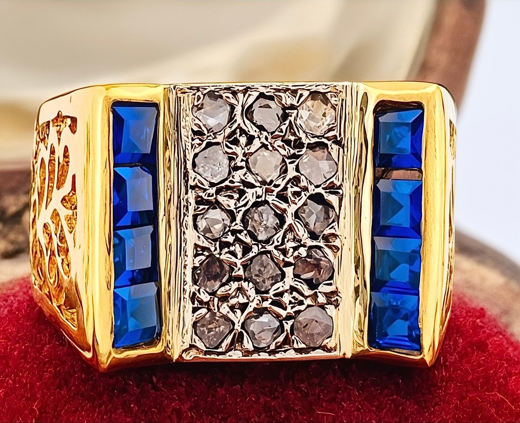 没有保留价 - 戒指 - 9 kt. 黄金, 银 蓝宝石 - 钻石 #3.2