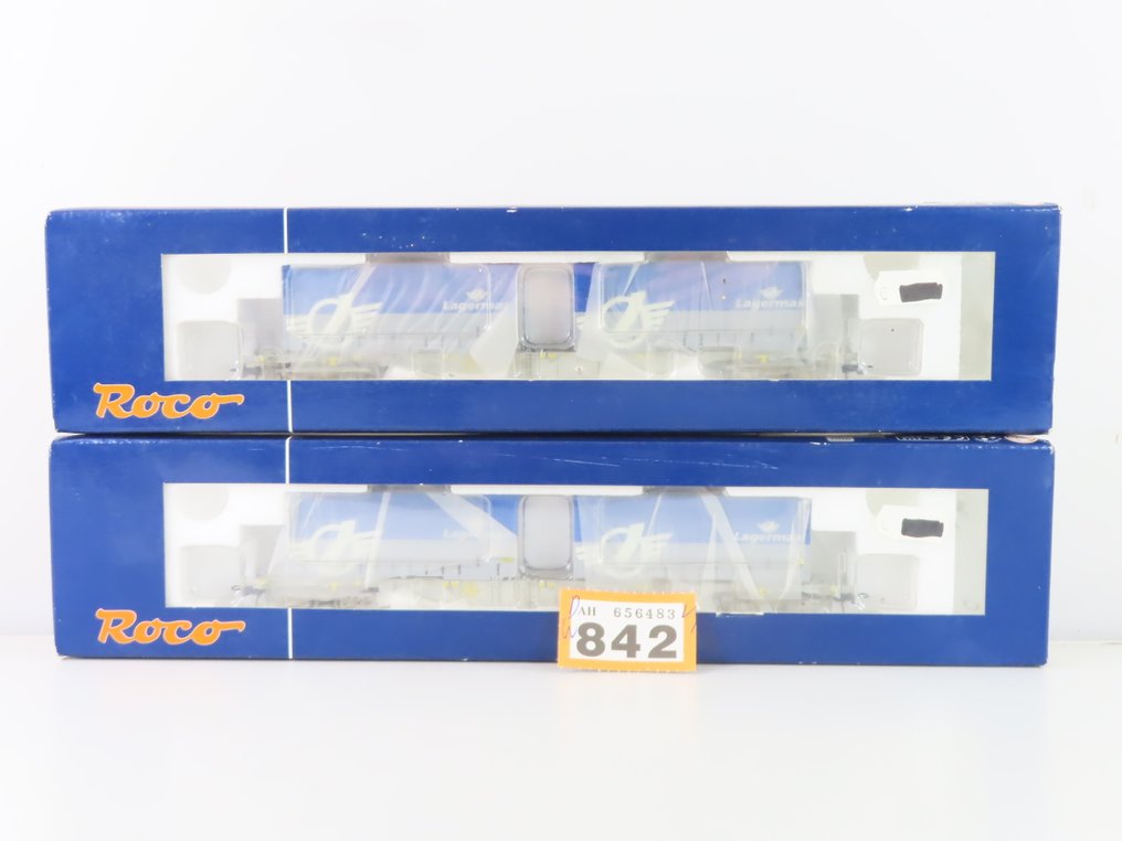 Roco H0 - 66622 - 模型貨運火車 (2) - 2台四轮集装箱运输车，带货物和印有“Lagermax”的标识 - Privaat, AAE #2.1