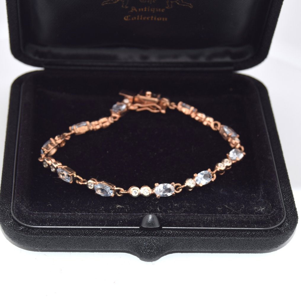 没有保留价 - 手镯 - 9 kt. 玫瑰金, 银 - 4.75ct. tw. 海蓝宝石 - 钻石 #1.0