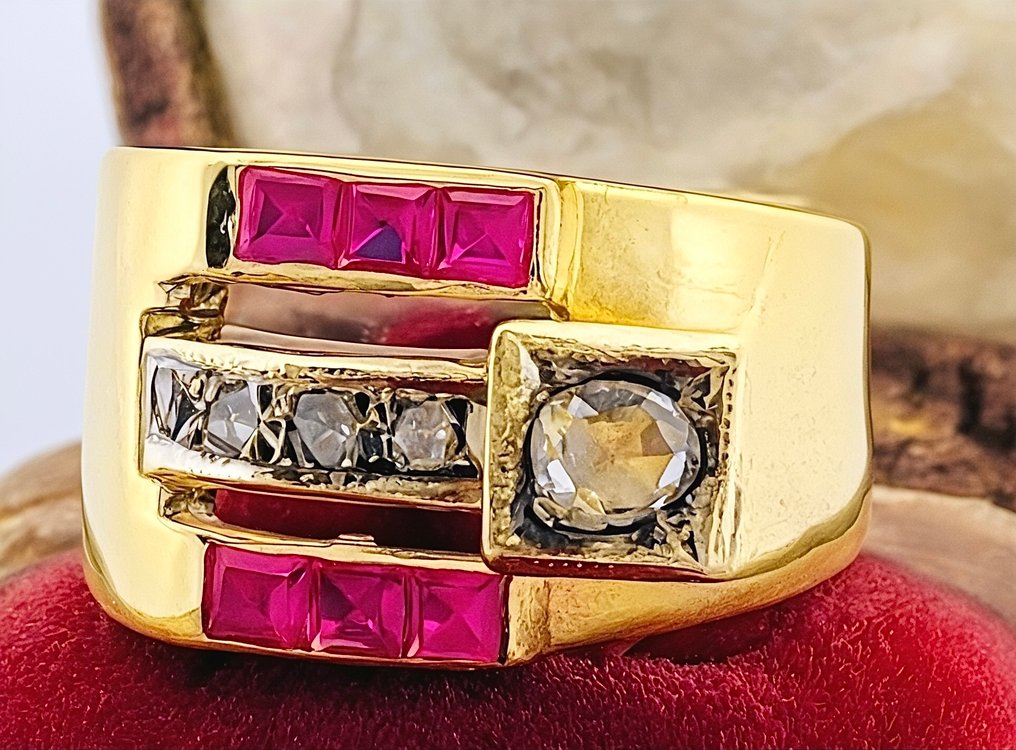 沒有保留價 - 戒指 - 9 節 黃金, 銀 鉆石 (天然)  - 紅寶石 #2.1