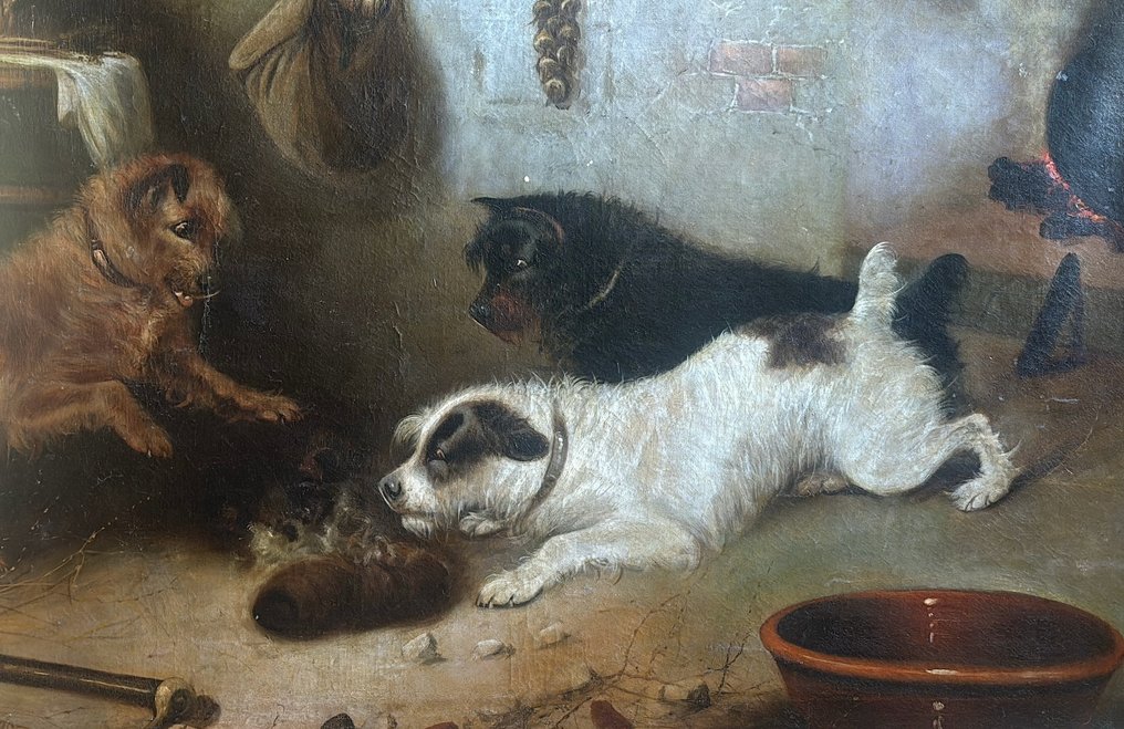 Scuola inglese (XIX) - Cani che giocano in una cucina #1.0