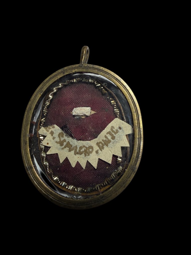 Relicvariu - Metallo argentato, Sticlă, Textile - 1750-1800 - Din mormântul Domnului nostru Iisus Hristos #1.0