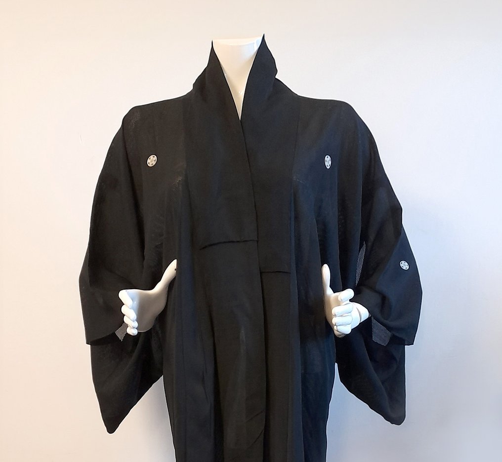 正式黑色丝绸礼仪用和服，带有五家徽章（Kamon） - 絲 - 日本 - 大正時期（1912-1926） #1.0