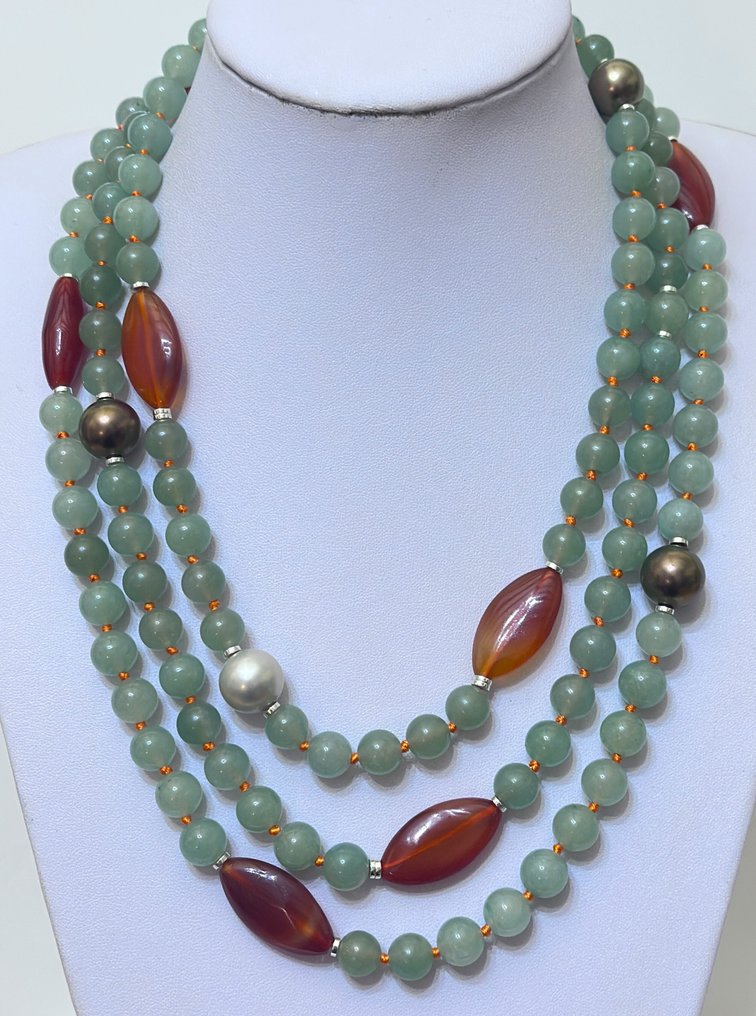 绿色 Aventurina;石榴石和母贝 /高品质/ 1175 克拉 - 頸鏈 - 带扣,925纯银 #3.2