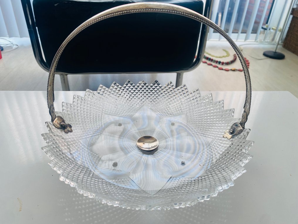 Łopatka do ciasta (2) - Kristallen soezenschaal z srebrnym uchwytem i szczypcami. - Szkło, kryształ i srebro #3.2