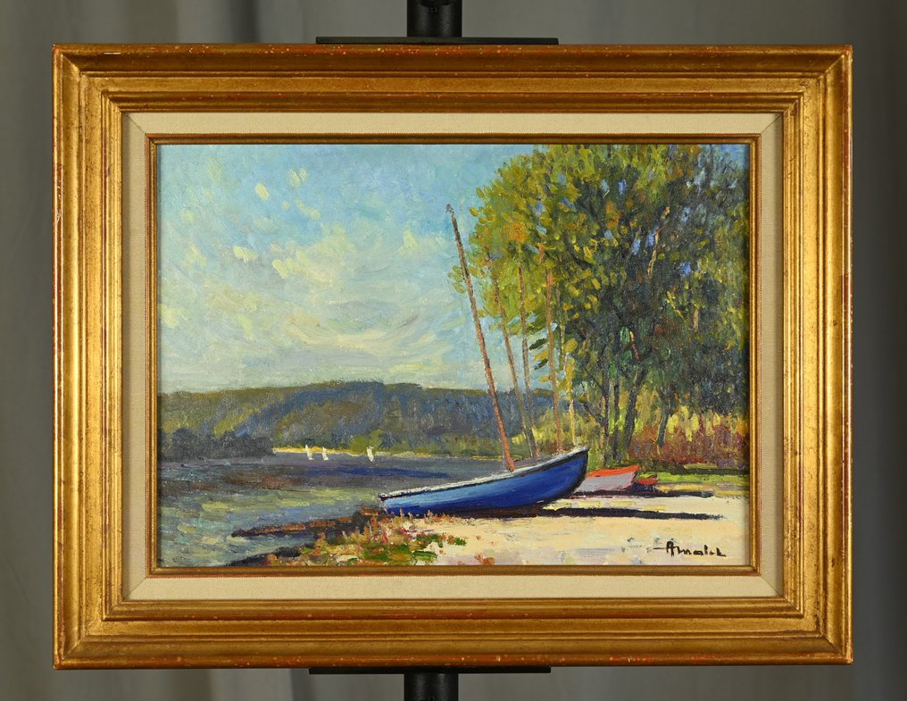 Albert Malet (1905-1986) - Bateau au bord d'un plan d'eau #1.0