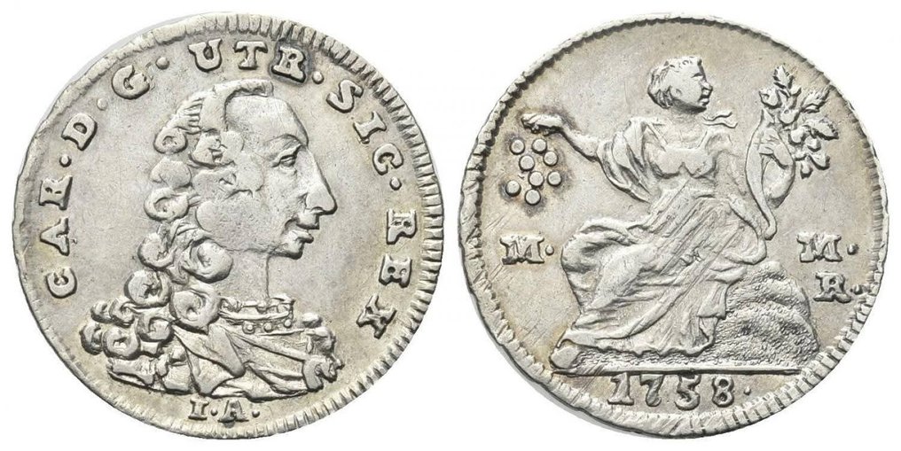 . 意大利- 那不勒斯王國 Carlo di Borbone. 1/2 Carlino da 5 Grana 1758 #1.0