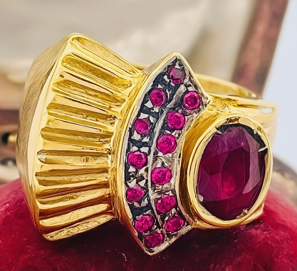 没有保留价 - 戒指 - 9 kt. 黄金, 银 红宝石 #3.2