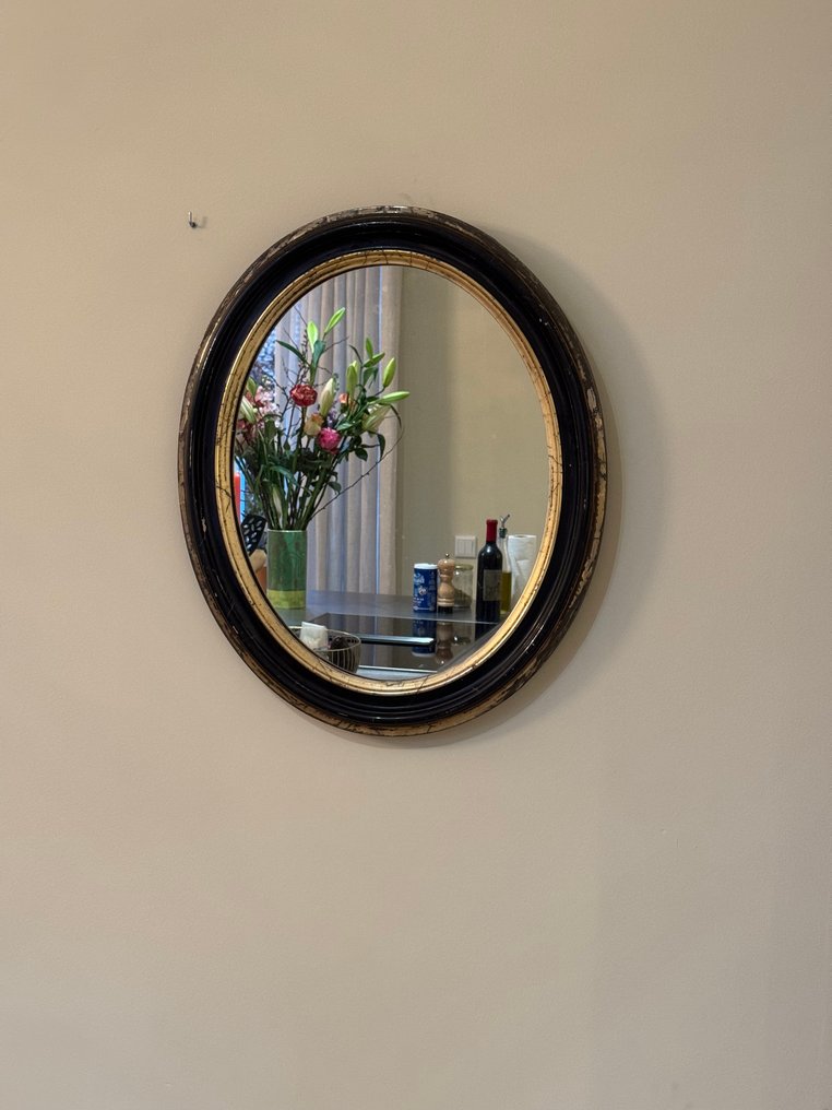 Seinäpeili- oeil‑de‑bœuf - Mäntypuu - Antiikkipeili – ovaali #4.3