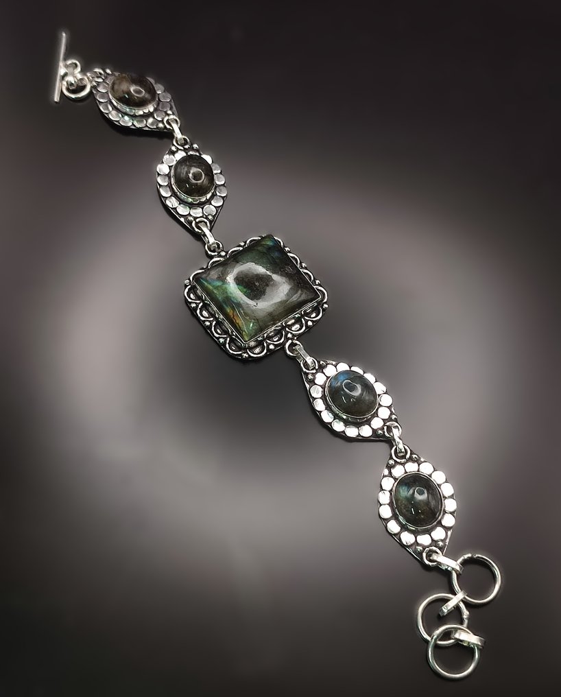 无底价 精美一级拉长石手工925银手链 - 手镯 #4.3