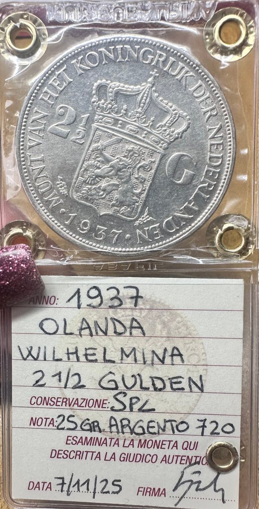 Holland. Wilhelmina. 2 1/2 Gulden 1937 (Ingen mindstepris) #2.1