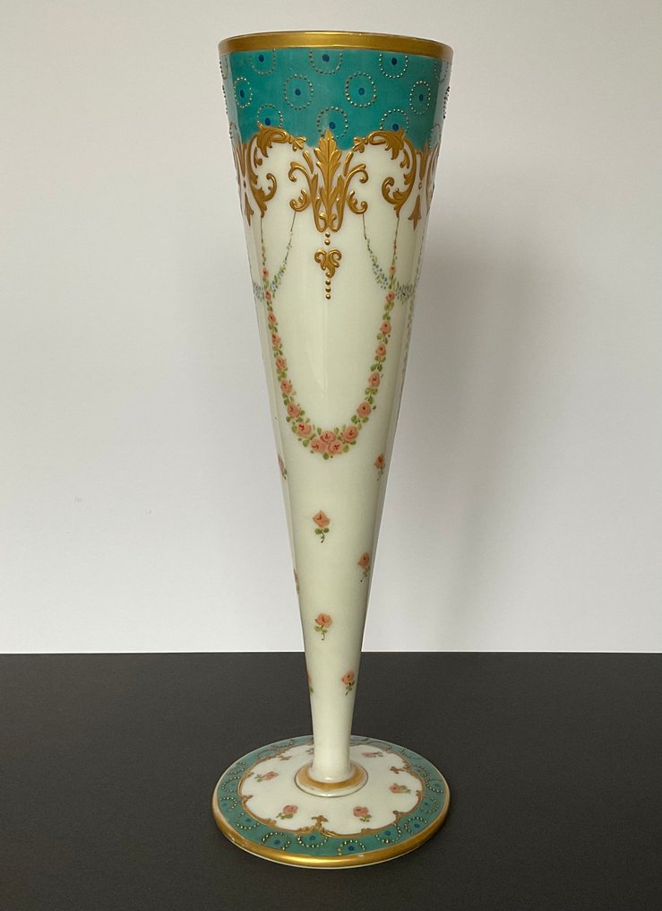 Legras & Cie. - Βάζο -  μοντέλο τρομπέτας - Γυαλί οπαλίνης - Διακόσμηση με emaille και χρυσό - 35 εκ. #2.1