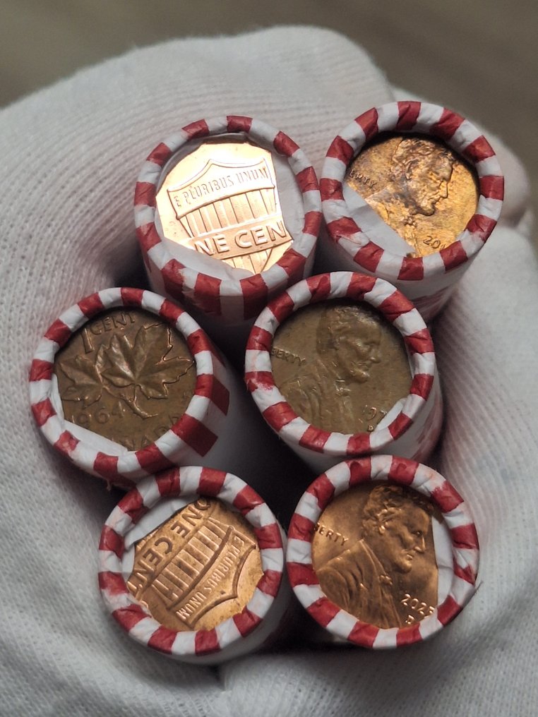 Ηνωμένες Πολιτείες. 6 rolls of 50 Red Pennies cent, unopened P/D/S mints, wheat cents, error strikes, 1960 to 2024/ Total of 300 coins  (χωρίς τιμή ασφαλείας) #1.0