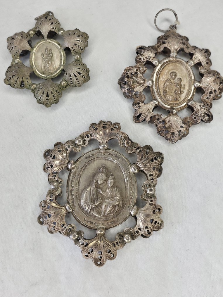 Antiek Reliekhouder (3) - Zilver - 1930-1940 - Medaglini Votivi #1.0