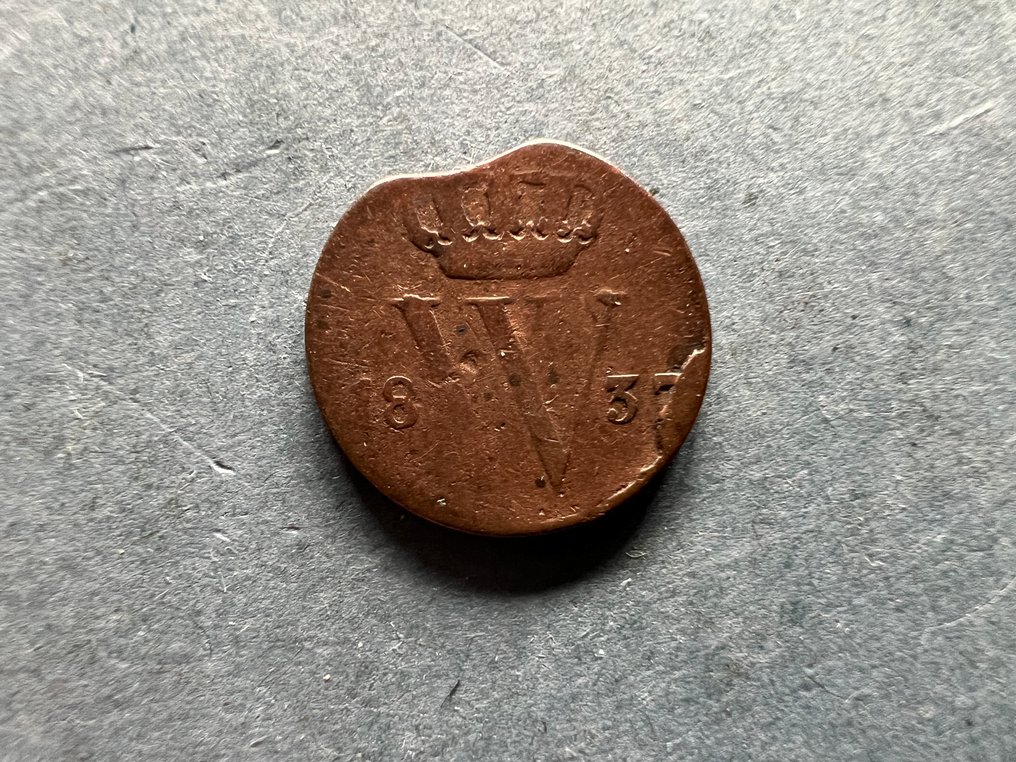 Netherlands. Willem I. 1/2 Cent 1837. Misslag. Zeldzaam  (No reserve price) #1.0