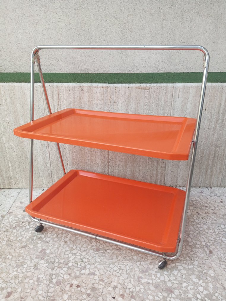 Serving trolley - bar trolley in orange - Plastic, Metal - Serving Trolley #2.1