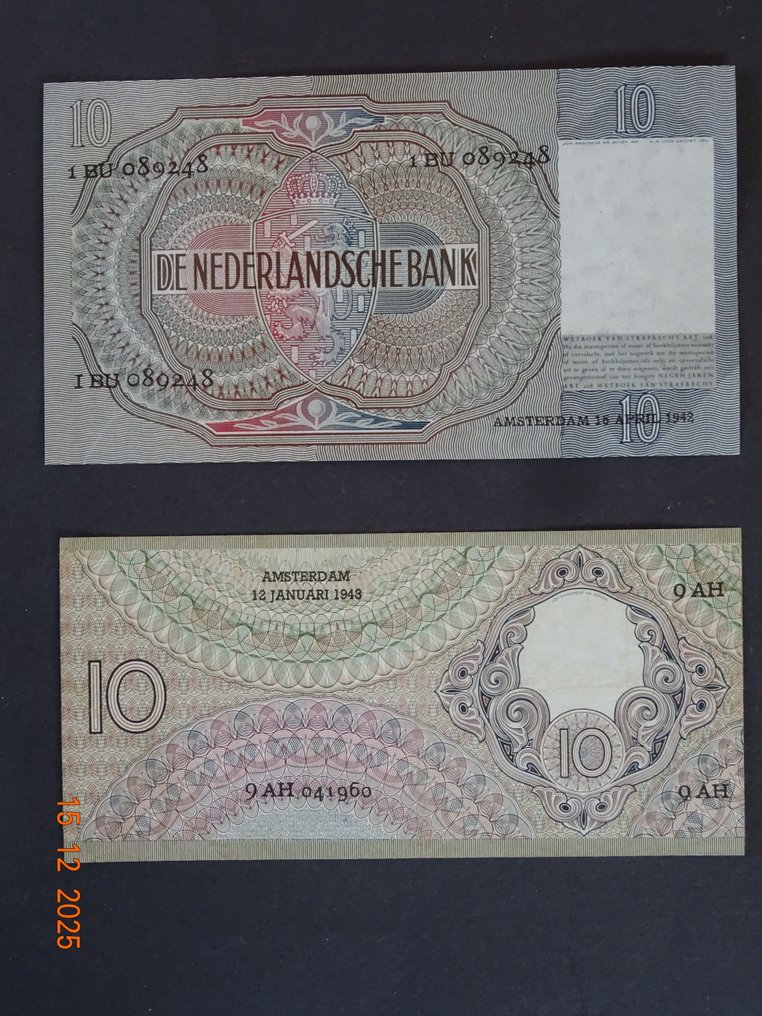Netherlands. - 2 x 10 Gulden 1940/1943 (No reserve price) #1.0