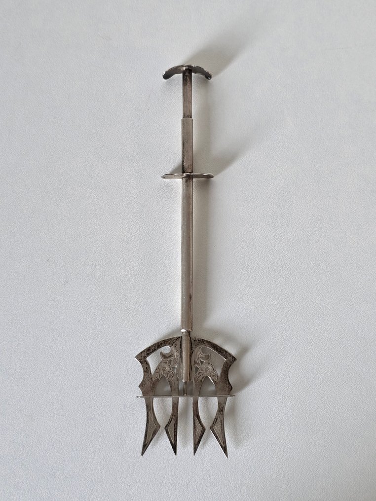 Gedetailleerde zilveren Vleesvork 'mechanische serveervork' ca. 1900 - Widelec - Srebro #1.0