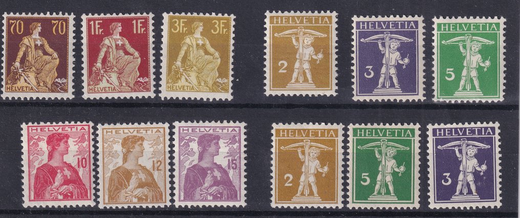 Sveits 1907/1911 - Walter Tell + Helvetia Seduta - Fullstendig serie MNH #2.1