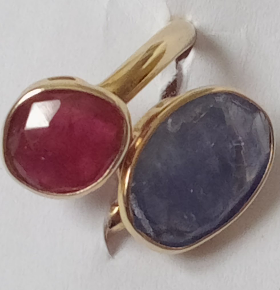 Βραδινό δαχτυλίδι - 14 καράτια Κίτρινο χρυσό - 2.20ct. tw. Ρουμπίνι - Ζαφείρι - Σχεδιαστικό κομμάτι #1.0