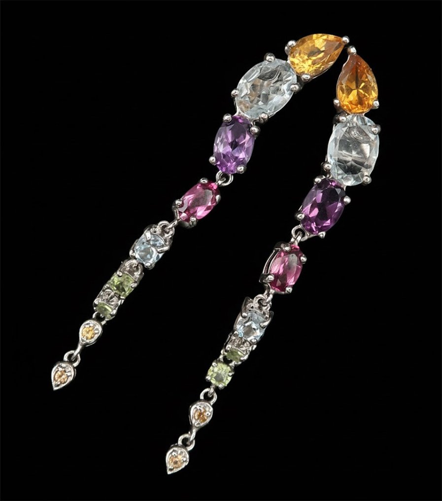 Acquamarina - Argento, Orecchini 'Cascata di Luce' ai 7 Chakra: Armonia e Gioia - Argento 925 - Orecchini #3.2