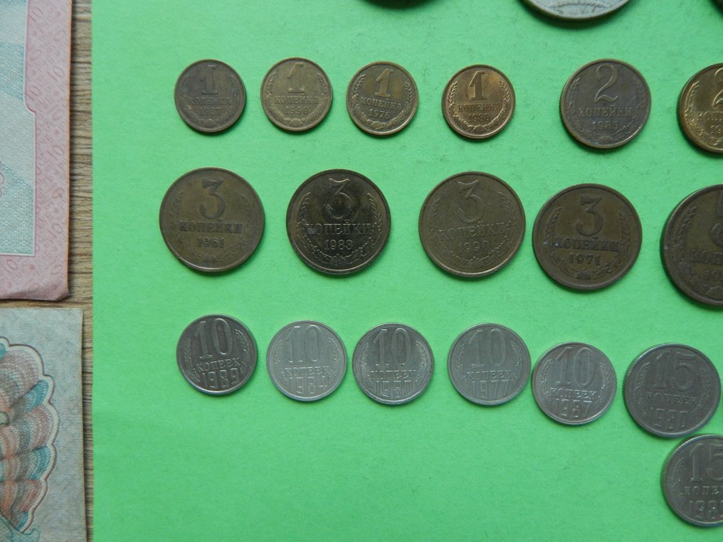 Venäjä. Collection of 60+ coins and banknotes incl. silver Kopecks, various metals and denominations XX cent. (Ei pohjahintaa) #4.3